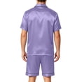 thumbnail image 4 of Homeyce Men Satin Silk Pajamas Sets Short Sleeve Sleepwear Button-Down PJs Sets Two-Pieces Loungewear with Pockets,Purple S, 4 of 4