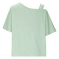 thumbnail image 6 of Womens Tops Plus Size Short-Sleeved Round Neck Solid Color Off-Shoulder Summer Casual Outer Wear Loose Shirt Green XL, 6 of 6