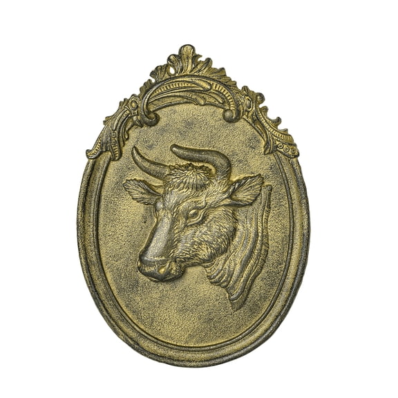 Sungmor Vintage Bull Head Cast Iron Wall Plaque - Oval-shaped Rustic Farmhouse Bull Head Wall Sculpture,Decorative Plaque Hanging Decor for Home,Garden or Patio