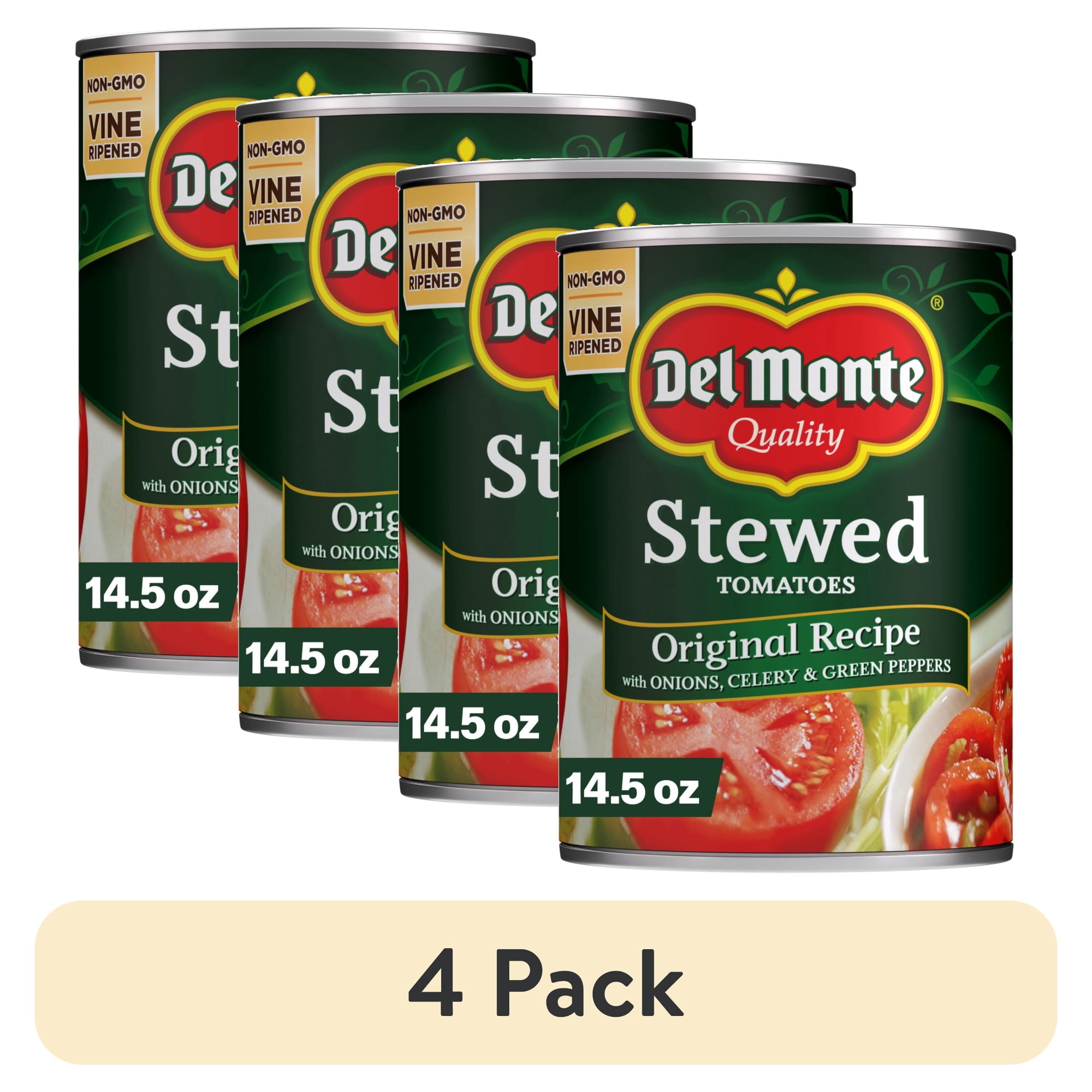 (4 pack) Del Monte Stewed Tomatoes with Onions, Celery and Green Peppers, 14.5 oz Can