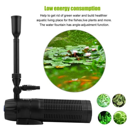 All In One Pond Aquarium System 13w Uv Sterilizer Water Cleaner Pump Angle Adjustable Fountain Filter US Plug CUP-139, Black