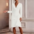 thumbnail image 2 of Women's Dress Office Style Workplace Long Sleeve V-Neck Party Dress (White L), 2 of 5