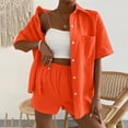 thumbnail image 2 of WAYUTE Short Sets Women 2 Piece Outfits V Neck Solid Color Shorts and Shirt Top Shirt Slim Suits Travel Vacation Fashion Casual Summer Outfit, 2 of 7