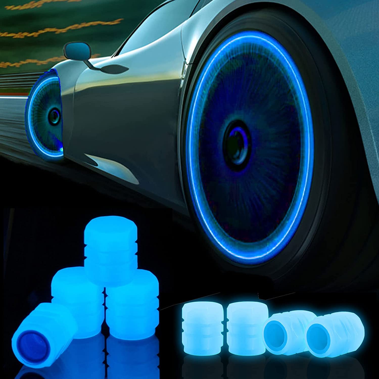 Tire Valve Stem Caps for Car,4PCS Noctilucous Tire Air Caps Cover