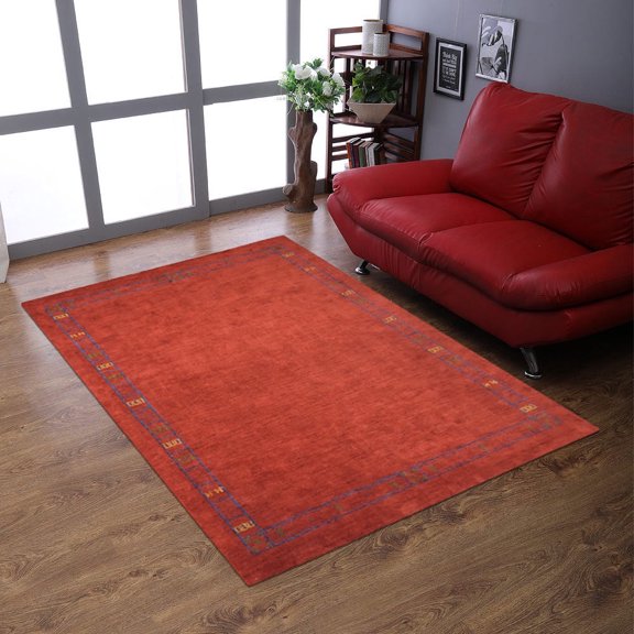 Rugsotic Carpets Handmade Rugs Hand Knotted Loom Rectangle 6'x9' Rust Silk Mix for Indoor Use