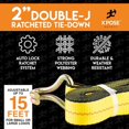 thumbnail image 3 of Ratchet Straps Heavy Duty - 2 Inch x 15 Foot Tie Down Straps Ratchet Operated with Double J Hooks - Ratcheting Moving Straps for Truck Bed and Car Cargo - Kayak and Motorcycle Tie Down Straps 10 Pack, 3 of 7