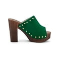thumbnail image 3 of BLISSFUL STEP Women's Shoes Platform Chunky Heels Open Toe Rivet Faux Suede Slides Sandals Green 7, 3 of 7