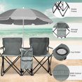 thumbnail image 4 of 2-Seat Folding Chair with Removable Sun Umbrella, Portable Camping Chair with Storage Pocket and Cup Holders, Outdoor Beach Chair for Beach, Patio, Park, Gray, 4 of 9