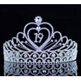 thumbnail image 1 of Diecinueve 19 años fiesta de cumpleaños corona de tiara de diamantes de imitación austriaca con peines para el cabello T892 plata, 1 of 5