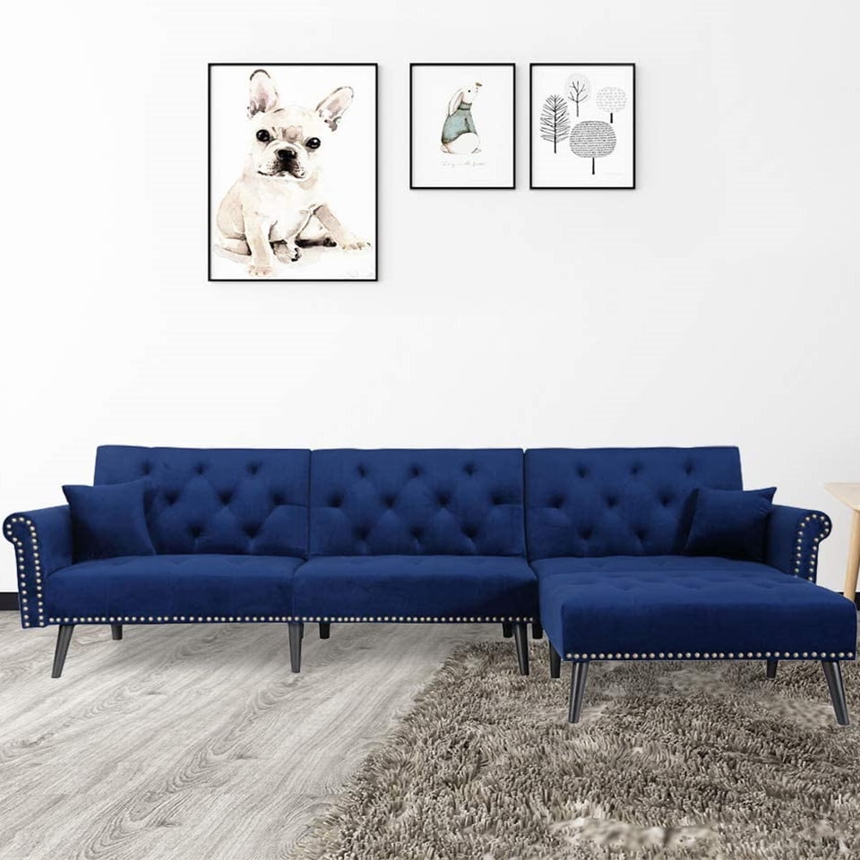 Sofa Bed, SEGMART LShaped Sectional Sofa Sleeper with Reversible Ottoman, 2 Pillows, Modern