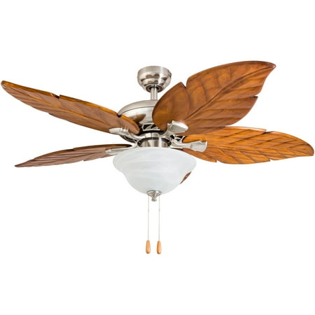Carved Dark Wood Prominence Home 50663-35 Rosemary Tropical 52-Inch Brushed Nickel Indoor Ceiling Fan, LED Bowl Light with Dark Cherry Hand Carved Wood Blades ()