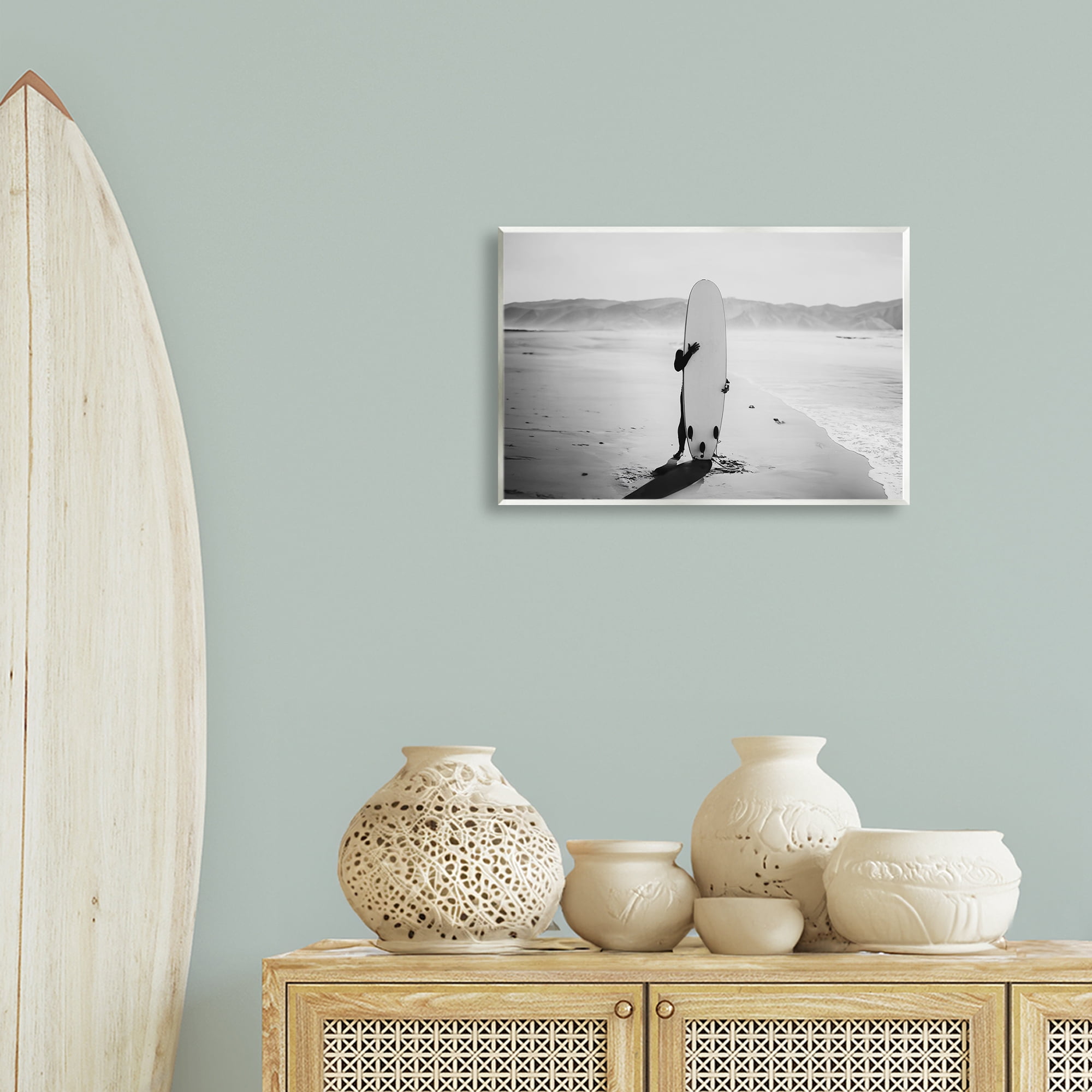 Stupell Industries Hiding with Surfboard Sports Photography Unframed Art Print Wall Art, 19 x 13
