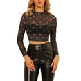 thumbnail image 6 of INSPIRE CHIC Valentine's Day Women's Crop Top Semi-Sheer Mesh Long Sleeve Crew Neck Blouse XS Black, 6 of 9