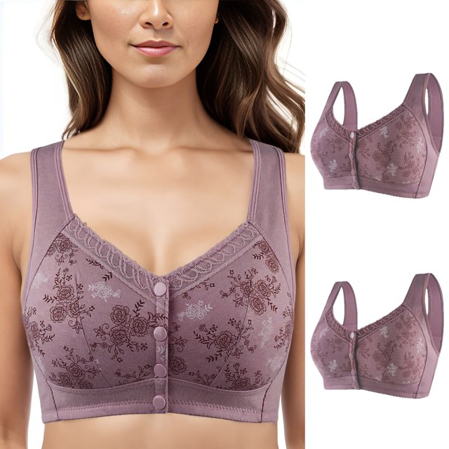 Product Category Bra 2PC Comfortable Front Open Button Wide Fit Easy for Mature Women No Underwire Design 2PCS