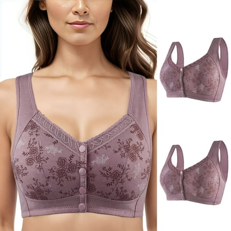 

CAICJ98 Lingerie for Women 2PC Women s Comfortable Large Size Front Open Button Middle and Old Age Gathering No Steel Ring Size E Bras (Purple 36)