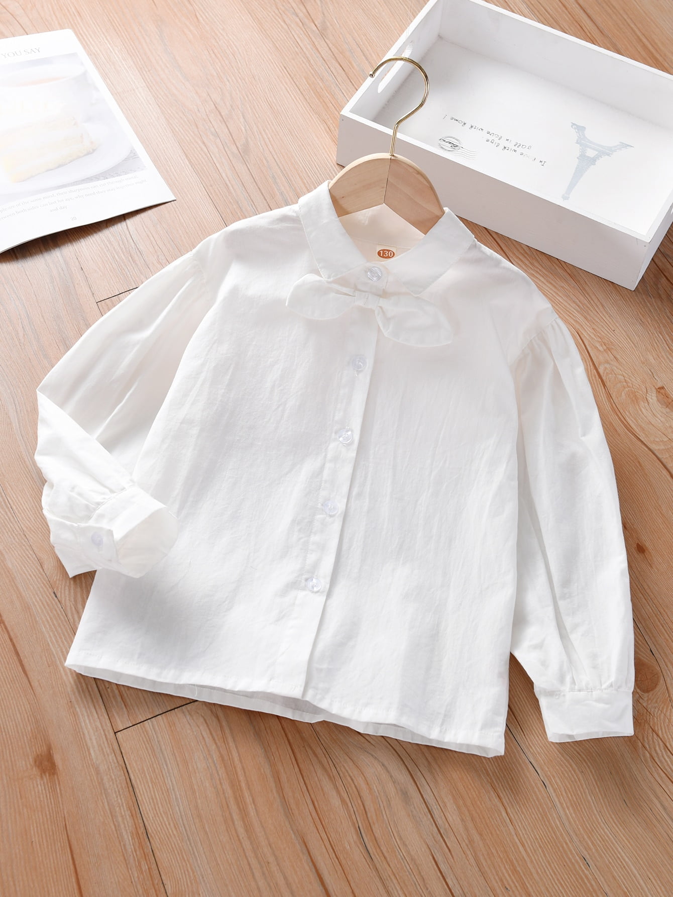 Girls Bow Button Front Blouse 160 White Casual F038D - Walmart.com
