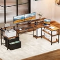 thumbnail image 4 of Casacomoda 75 inch L Shaped Desk with Power Outlets,Gaming Desk with Monitor Shelf,Computer Desk with File Drawer,Home Office Desk with Printer Stand & Storage Shelves,Corner Desk,Vintage, 4 of 7