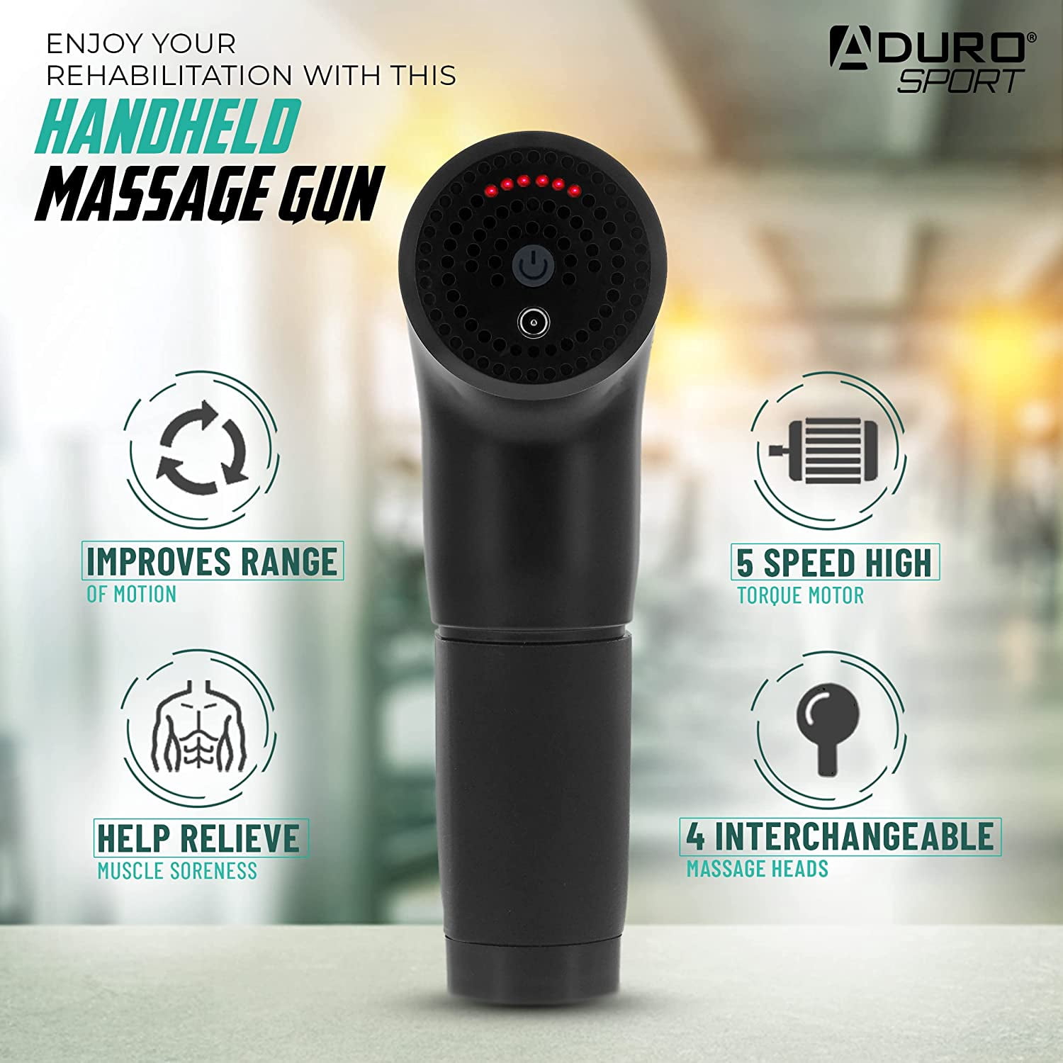 Aduro Percussion Massage Gun Deep Tissue Muscle Therapy Handheld Elite Recovery for Athletes Full  Neck Shoulder Pain Relief Black