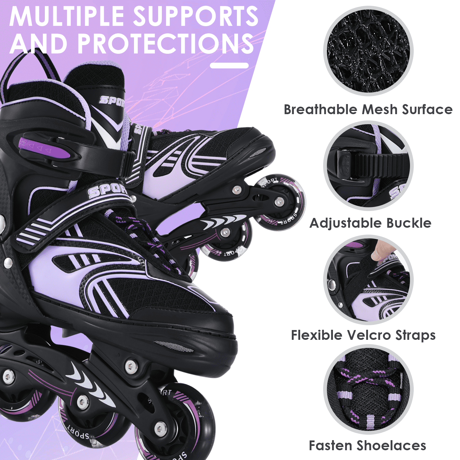 Adjustable Roller Skates with Light-Up Wheels for Girls Boys Toddler Gift, Outdoor Inline Skates for Beginner M