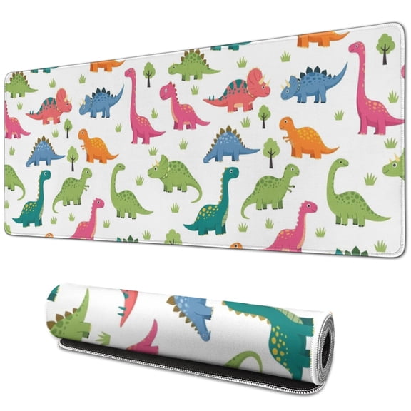 Long Mouse Pads for Desk,White Cartoon Dinosaurs Trees Pattern Desk Mats on Top Of Desks, Desk Mouse Pad Extra Large with 3mm Non-Slip Base and Stitched Edge for Gaming,Office,Work,Home 31.5"x11.8"