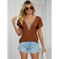 thumbnail image 6 of jinghuiyue Womens Tops Short Sleeve Causal Summer Lace V Neck Solid Color T Shirts Petal Sleeve Trendy Dressy Blouses L, 6 of 7