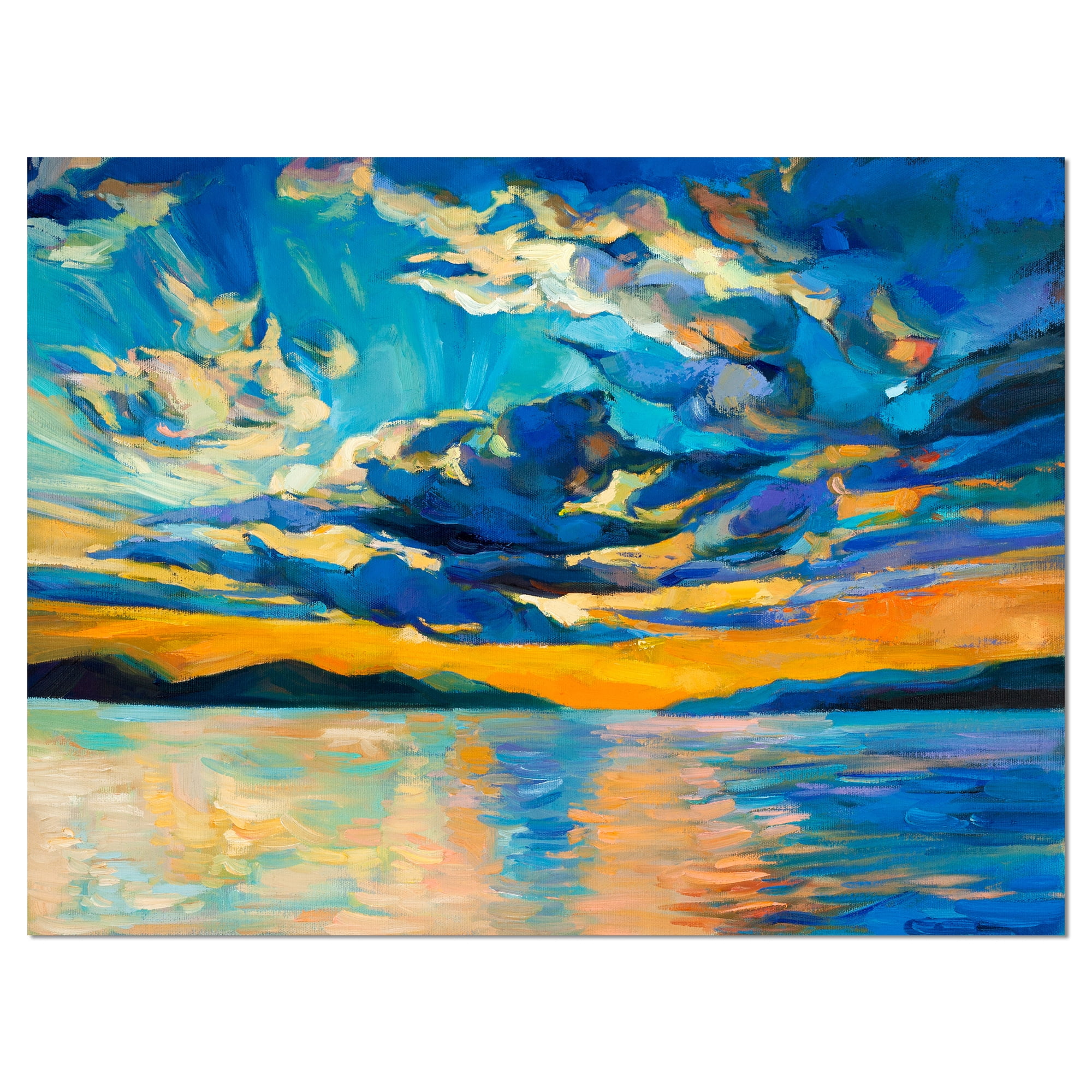 Orange Sunset with Blue Sky - Modern Painting Canvas Print