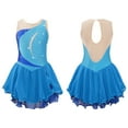 thumbnail image 1 of TiaoBug Robe de Patinage Sans Manches en Maille Patchwork Brillant avec Strass pour Filles, Justaucorps de Ballet, Robe Tutu de Danse Bleu Clair 6, 1 of 7