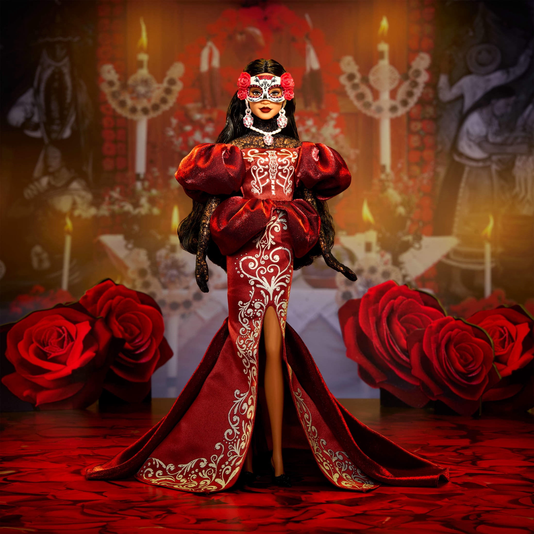 Barbie 2026 Día De Muertos Doll in Satin Mermaid Dress and Removable Calavera Mask