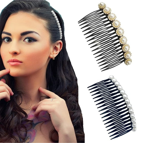 Fancy Hair Combs for Women Decorative 2 Pieces Pearl Black Hair Side Combs, Daily French Twist Hair Tool Birthday Hair Comb Clips Gift for Girls Wedding Accessories