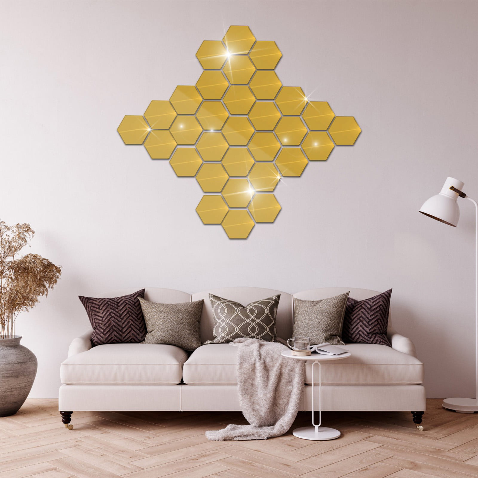 MSJUHEG Peel And Stick Wallpaper Wall Art Hexagon Acrylic Mirror Diy Wall  Sticker 3D Stereo Home Decor With Adhesive Wall Decor Gold