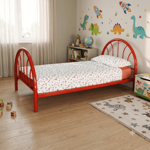 Heavy Duty Metal Twin Platform Bed Frame, 39" High, 16 Slats, Noise-Free, No Box Spring Needed, Easy Assembly, Red