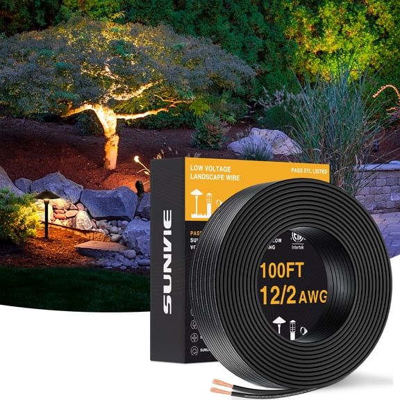 SUNVIE 100FT 12 Gauge Low Voltage Wire 12/2 for Landscape Lighting, Direct Burial Copper Wire