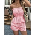 thumbnail image 5 of Women'S 2 Piece Striped Shirred Ruffle Strapless Bandeau Tops and Shorts Set Red XL, 5 of 8