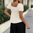 thumbnail image 5 of Favoffer Womens Blouse Top V Neck Puff Sleeve Ruched Loose Hem Solid Color Short Sleeve Lightweight Summer Casual Short Clothes, 5 of 6