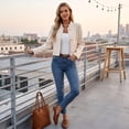 thumbnail image 6 of Leidass Womens Cropped Blend Stand Collar Jacket Long Sleeve Button Front Solid Color Casual Short Outerwear for Fall Winter Daily Wear Beige L, 6 of 7