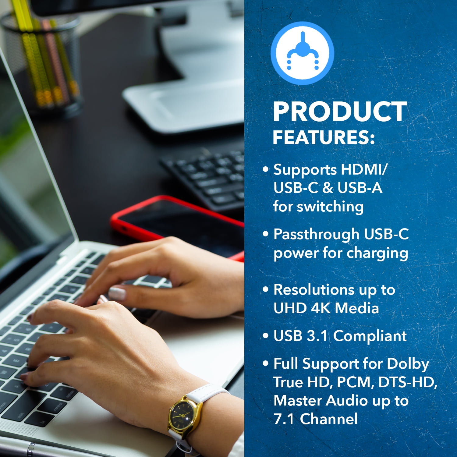 OREI 4K 3 Port 3x1 HDMI KVM Switch for Multiple Devices, Computers, One Display Monitor, UltraHD HDCP 2.0