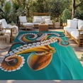 thumbnail image 2 of Octopus Coastal Outdoor Rug 5x8 Ft - Reversible Patio Rug Outdoor Camping Rugs, Brown Teal Nautical Summer Ocean Washable Indoor Outdoor Area Rugs, Non-Slip Outdoor Carpet Runner for Deck/Porch, 2 of 8