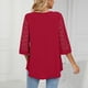 thumbnail image 3 of Blusa de retales de encaje con cuello en V y media manga para mujer, holgada y transpirable para primavera y verano, color rojo L, 3 of 8
