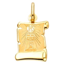 14k Yellow Gold JHS Scroll Pendant Christ Jesus Hominum Salvator Faith Charm Jewelry Female Unisex