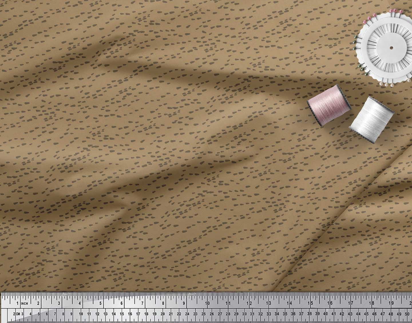 Soimoi Brown Japan Crepe Satin Fabric Brush Stroke Abstract Fabric Prints By Yard 42 Inch Wide
