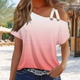 thumbnail image 2 of Annhoo Womens Tops Summer Cold Shoulder One Side Double Strap T-Shirts Short Sleeve Vacation Blouses Loose Tees, 2 of 5