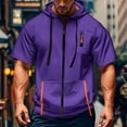 thumbnail image 2 of Curuila Mens Hoodies With Pocket Zip Up Short Sleeve Hooded Solid Color Sweatshirt For Men Summer Fashion Casual Tops Purple Size L, 2 of 5