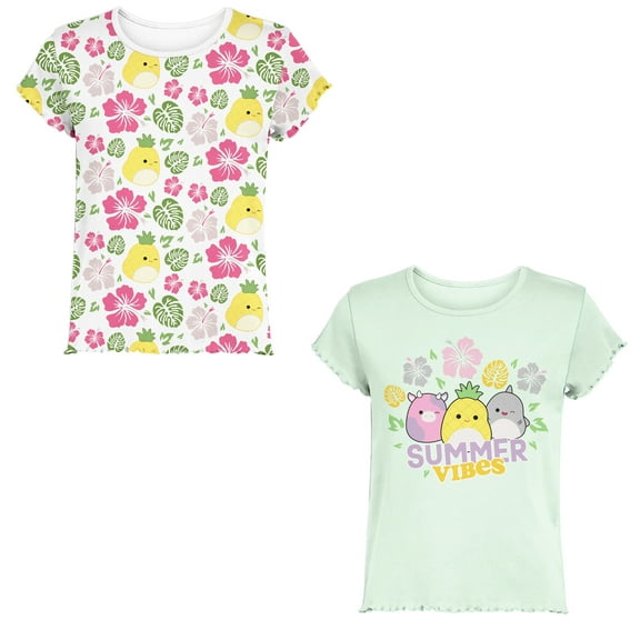 Squishmallows Summer Vibes Youth Girl's 2-Pack UPF 50 Crew Neck Short Sleeve T-shirts-8