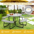 thumbnail image 4 of Costway Ensemble de Table de Pique-Nique Ronde et Banc pour l'Extérieur, 8 Personnes, avec 4 Bancs et Trou pour Parasol, Gris, 4 of 9