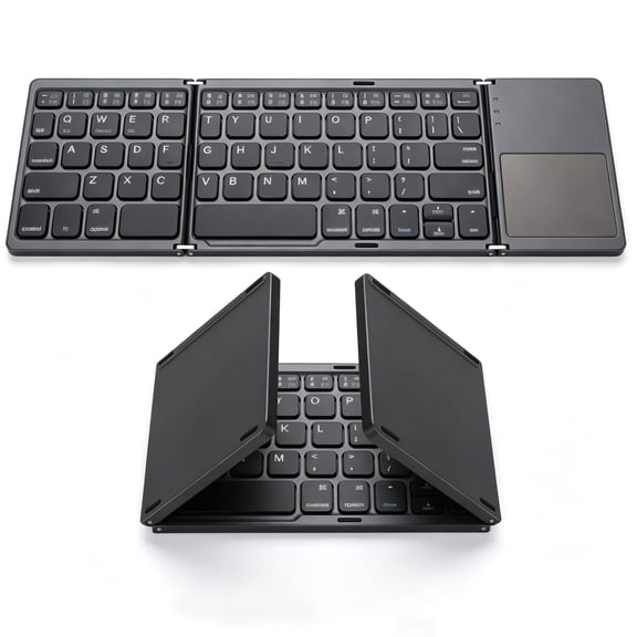 GJX Foldable Bluetooth Keyboard,Wireless Portable Keyboard with Touchpad,Rechargeable Pocket-Size Folding Travel Keyboard for Ios,Android,Windows Devices-Space Gray