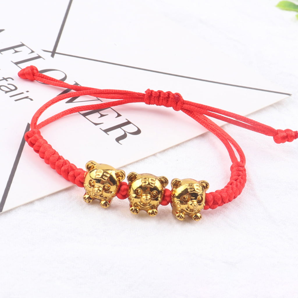 GENEMA Lucky Red Rope Bracelet Zodiac Gold Plated Tiger Pendant