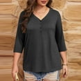 thumbnail image 6 of Pincandy Women Plus Size Neck 3/4 Sleeve Casual Tshirts Loose Basic Tunic Tees Shirts Dressy Casual Henley V-Neck Summer Tops Pleated T-Shirts Loose Fit Tunic Blouses,Dark Gray,4XL, 6 of 7