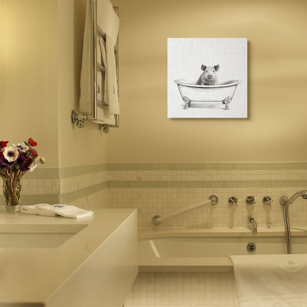 Stupell Industries Hog in Bath Tub Minimal Bathroom Sketch Canvas Wall Art Design by Victoria Borges, 24" x 24"