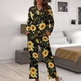 thumbnail image 6 of Kuiaobaty Sunflower Music Note Pajamas Women's Long Sleeve Sleepwear with Long Pants Soft Loungewear Pj Set Comfy Nightgown with Pockets, Black, 4XL, 6 of 7