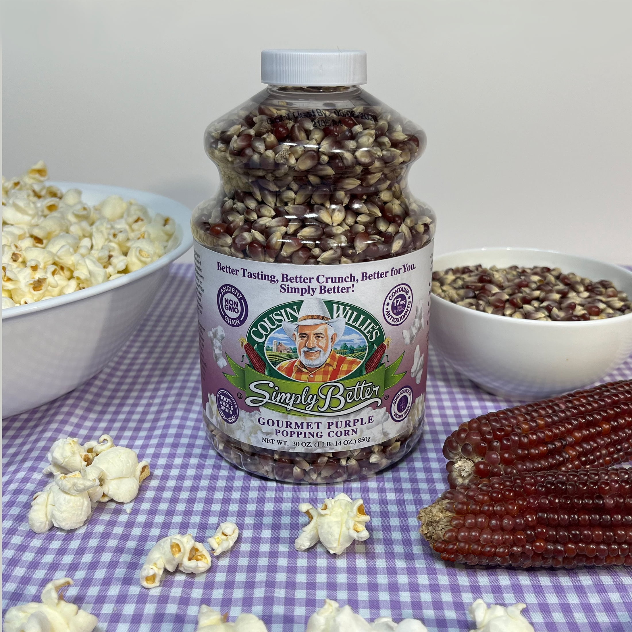 Cousin Willie's Purple Kernel Popcorn 30oz Jar - Kosher, Gluten Free, Non-GMO